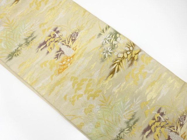 JAPANESE KIMONO / ANTIQUE FUKURO OBI / SILK / WOVEN PLANTS